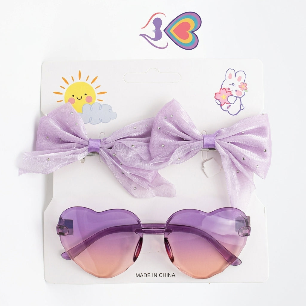Kids' Heart Sunglasses & Sparkle Hair Bow Set