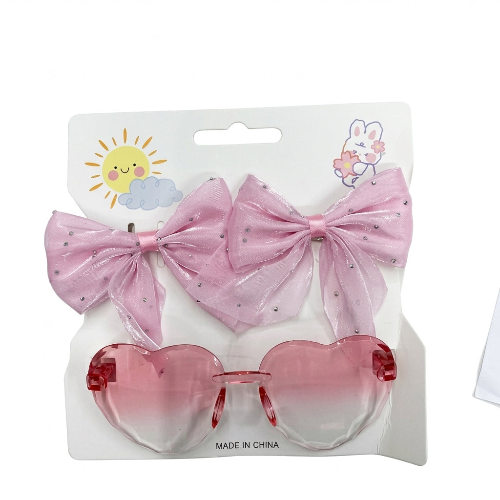 Kids' Heart Sunglasses & Sparkle Hair Bow Set