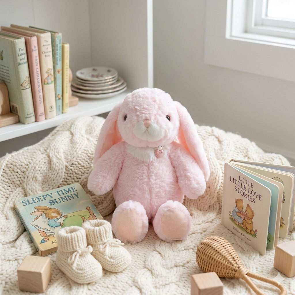 MBABY Plush Bunny Stuffed Animal – Ultra-Soft Pink Long-Eared Rabbit for Kids & Nursery Decor