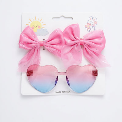 Kids' Heart Sunglasses & Sparkle Hair Bow Set