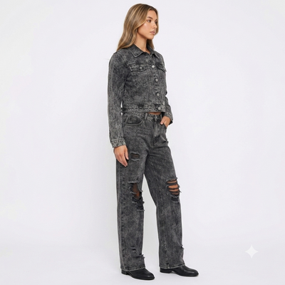 Women's Distressed Cropped Denim Set