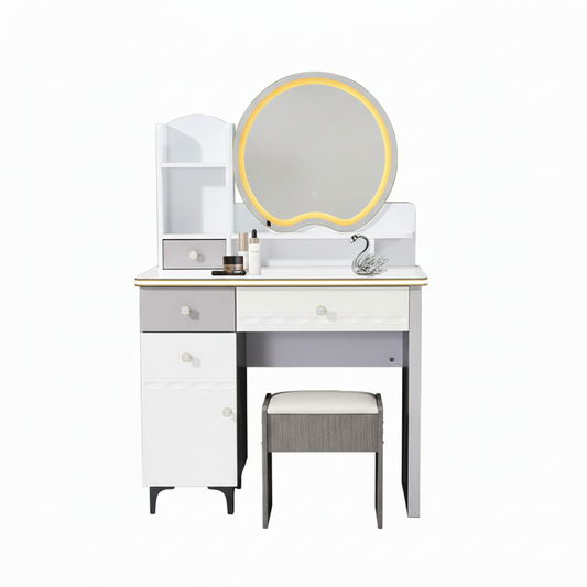 MFurn Makeup Vanity Corner Dressing Table with LED Mirror & Stool
