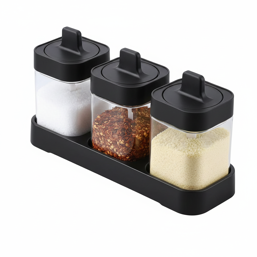 MHome 3-Piece Heat-Resistant Glass Spice Jar Set with Storage Box