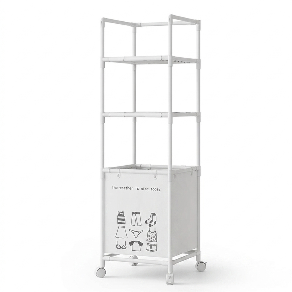 MHome 3-Tier Laundry Hamper Rack - Stainless Steel Storage with Dirty Clothes Basket, Suitable for Bathroom Toiletries, Compact Organizer for Bathroom or Laundry Room