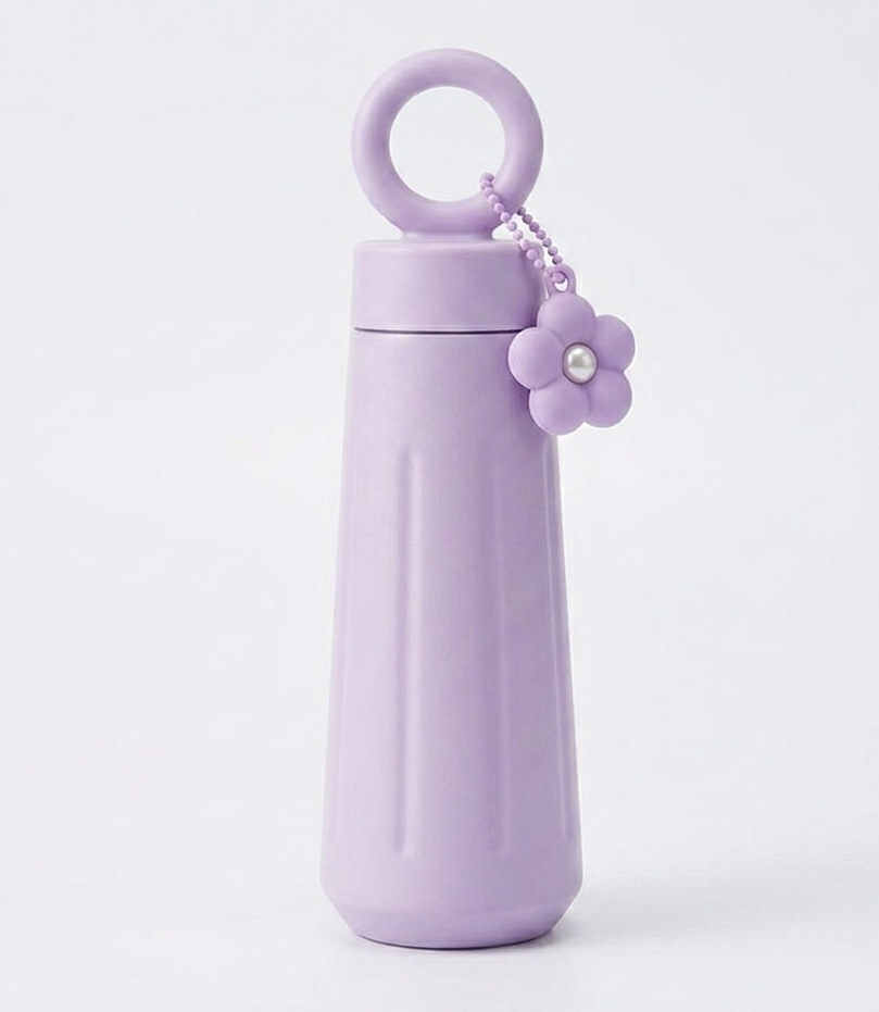MHome Stainless Steel Water Bottle With Handle & Flower Charm 450ml