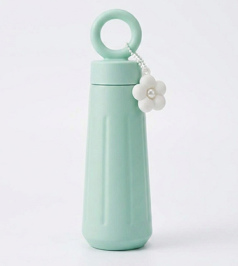 MHome Stainless Steel Water Bottle With Handle & Flower Charm 450ml