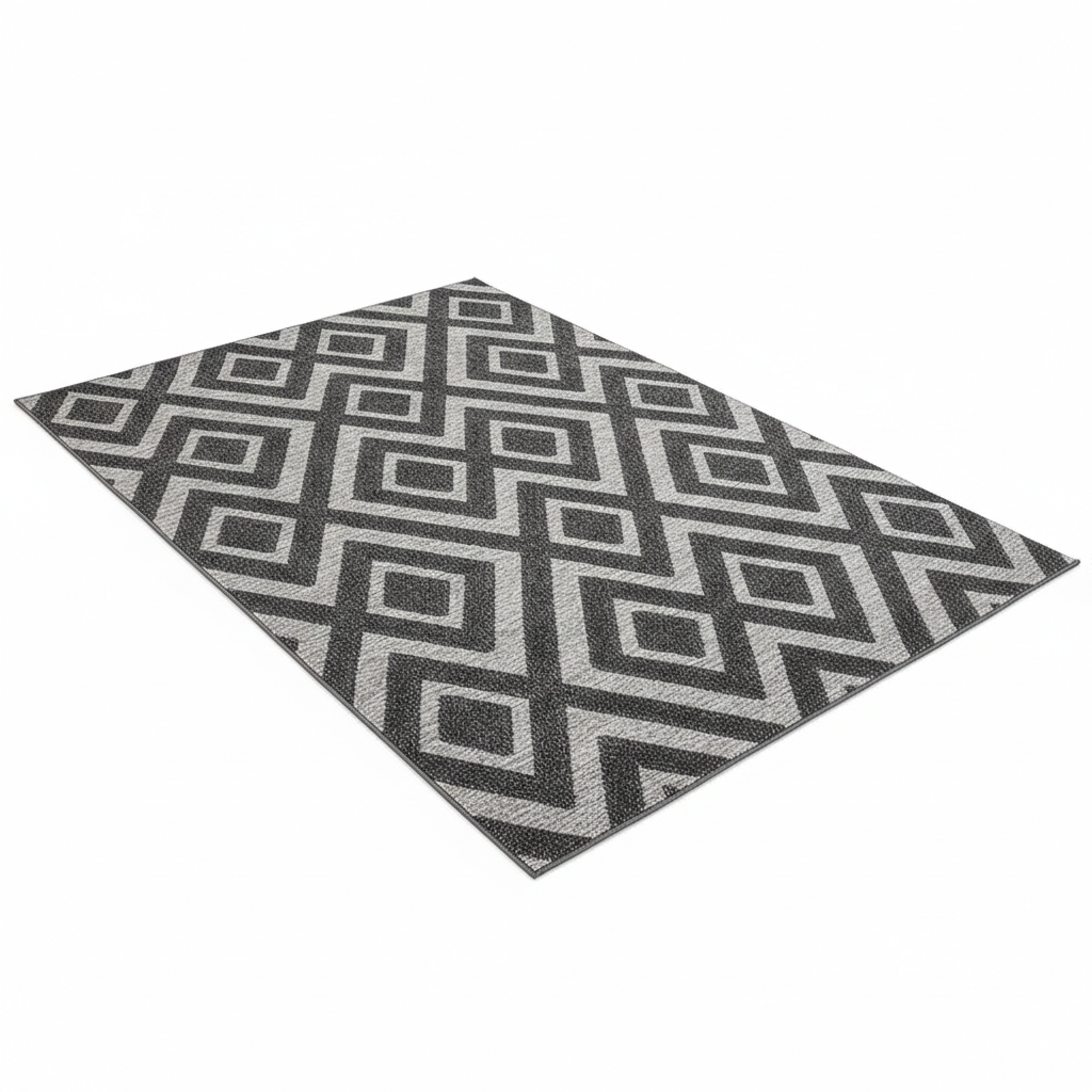 MHome Black & Grey Monochrome Diamond Geometric Area Rug – 150 × 200 cm