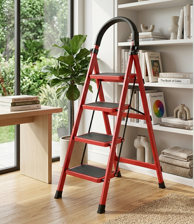 4-Step Foldable Step Ladder Red