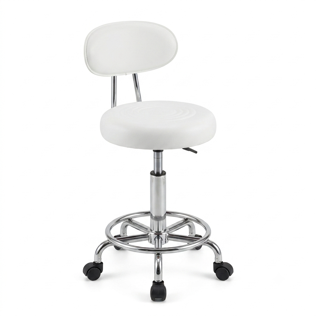 MFurn White Adjustable Rolling Bar Stool