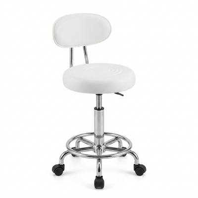 MFurn White Adjustable Rolling Bar Stool