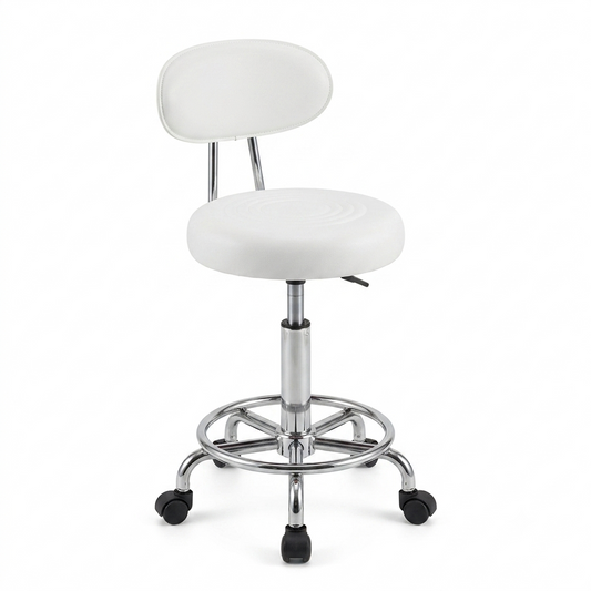 MFurn White Adjustable Rolling Bar Stool