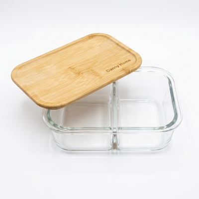 Square Glass Food Container with Bamboo Lid Set Of 3