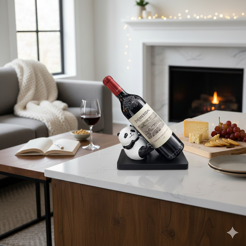MHome Panda Wine Bottle Holder – Hand-Painted Resin Figurine