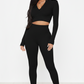 Women's Ribbed Seamless 2-Piece Set – Quarter-Zip Crop Top & Leggings