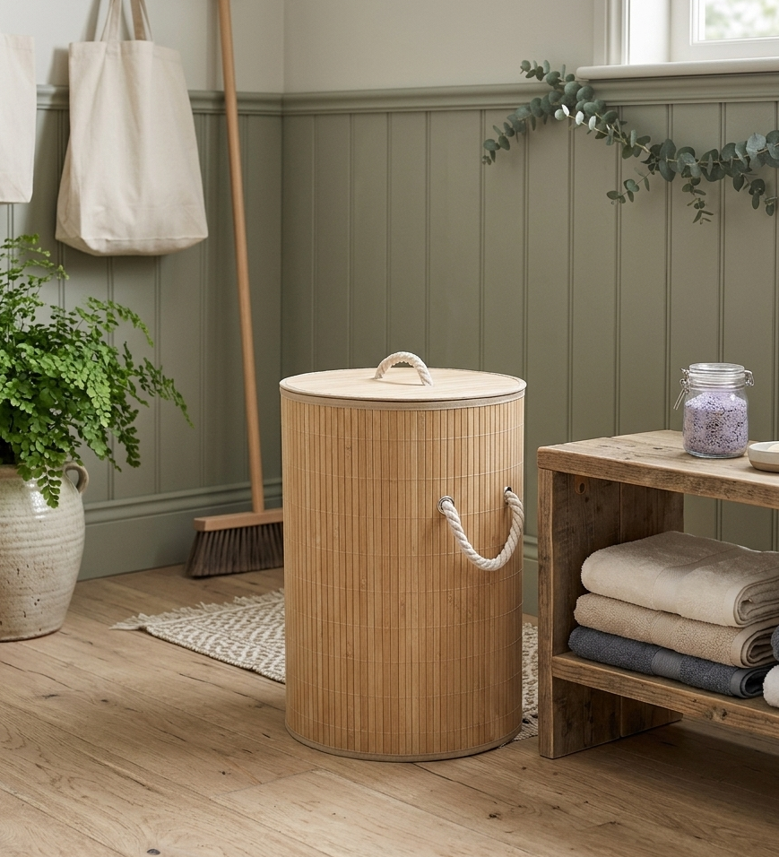 MHome Spacious Bamboo Laundry Basket