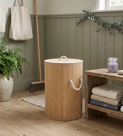 MHome Spacious Bamboo Laundry Basket