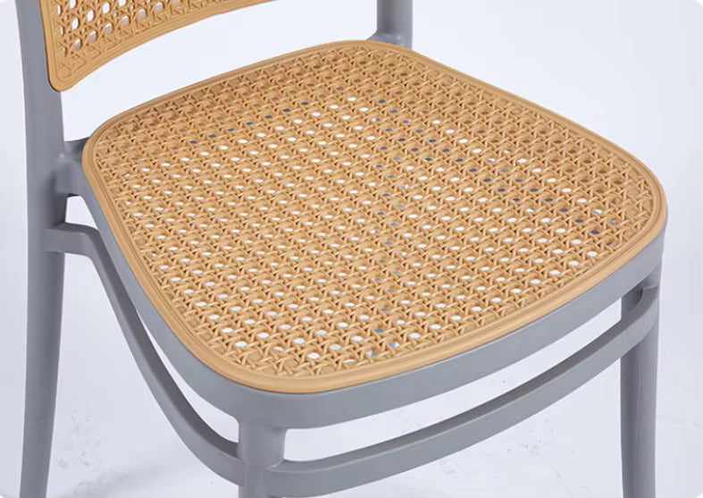 MFurn Classic Stackable Plastic Rattan Dining Chair – Natural Handwoven Cane Seat & Backrest