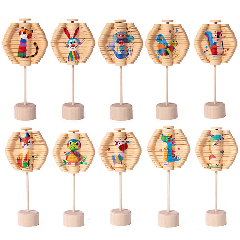 Wooden Spinning Lollipop Toy – Animal Pattern Anti-Stress Fidget Toy for Kids & Adults