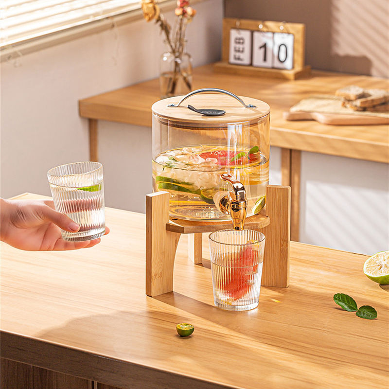 MHome 3.6L Glass Beverage Dispenser with Tap & Bamboo Stand, Heat Resistant
