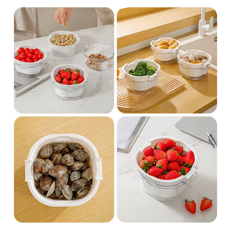 MHome Plastic Kitchen Colander Bowl Set – Double Layer Drain Basin