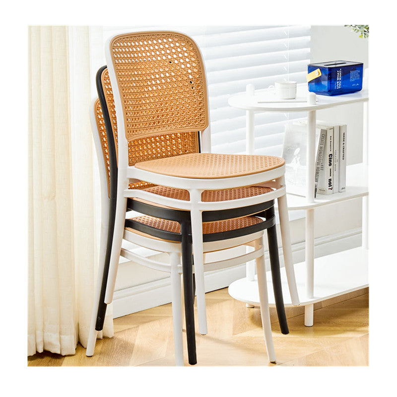 MFurn Classic Stackable Plastic Rattan Dining Chair – Natural Handwoven Cane Seat & Backrest