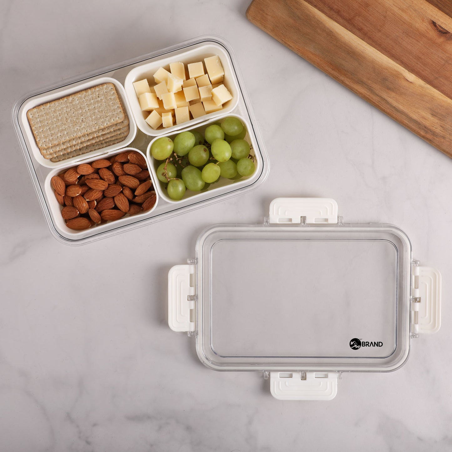 MHome 4, 6 & 9-Compartment Divided Clear Snack Box with Lid & Handle