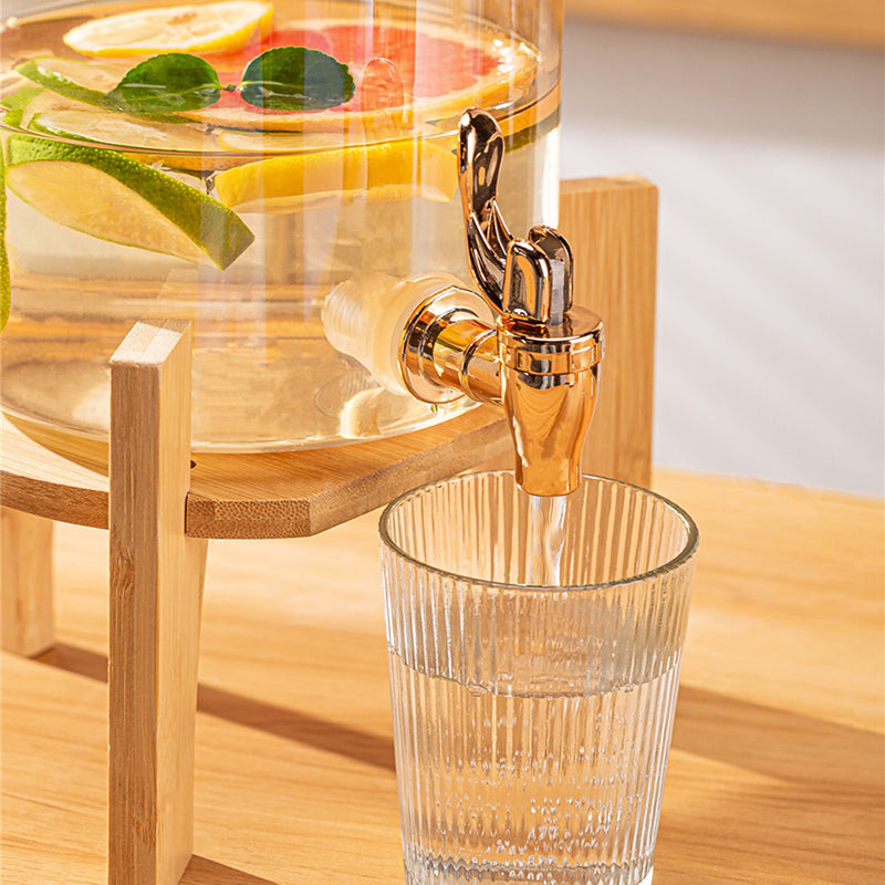 MHome 3.6L Glass Beverage Dispenser with Tap & Bamboo Stand, Heat Resistant