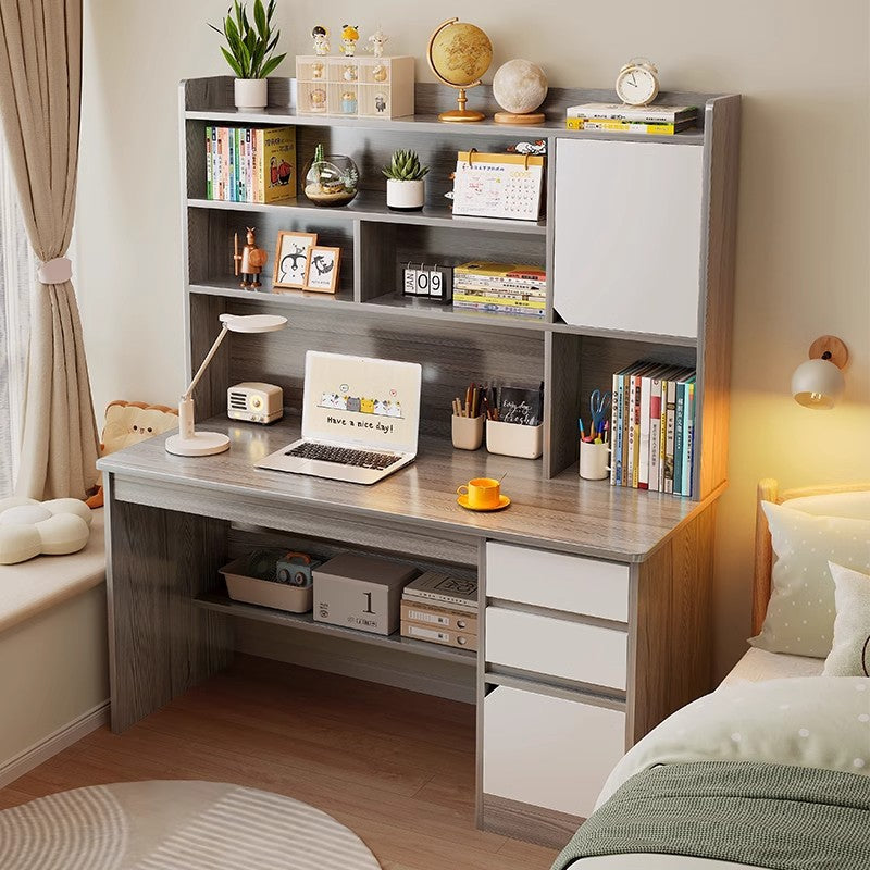 MFurn Modern Rectangular Desk with Hutch, Drawers & Cabinet Compartments