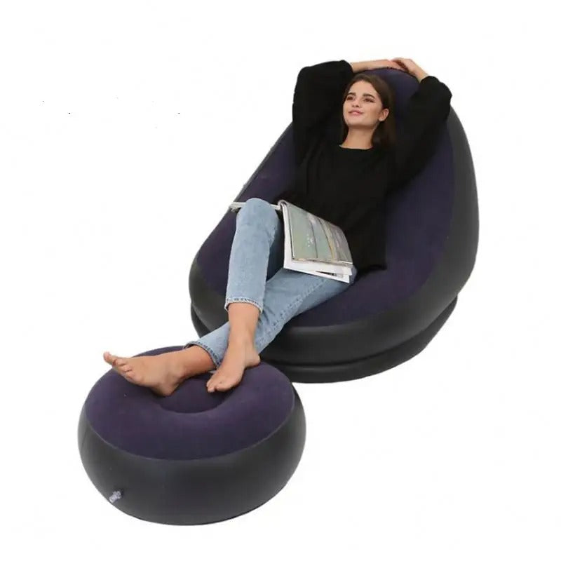 MHome Inflatable Lounge Chair for Adults with Foot Stool – Folding Portable Lazy Sofa