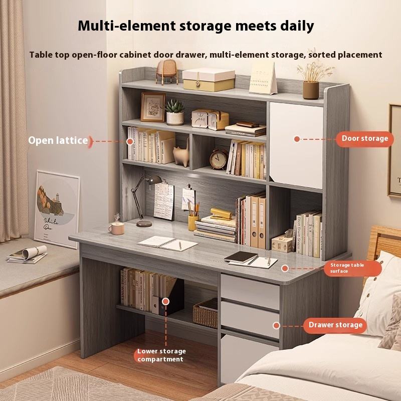 MFurn Modern Rectangular Desk with Hutch, Drawers & Cabinet Compartments