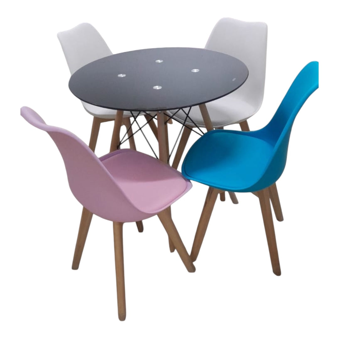MFurn Modern Glass Table 4pc Mid Century Tulip Style Padded Chairs Various Options