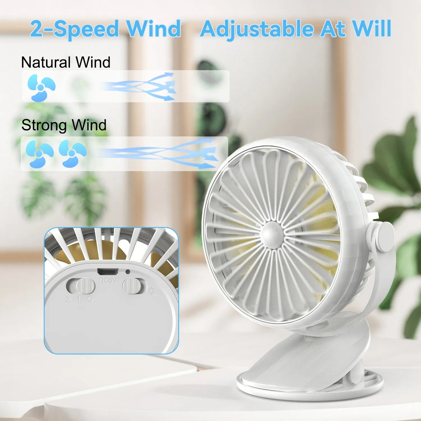 Portable USB Rechargeable Mini Cooling Fan Clip On/Desktop/Wall Mount LED Light