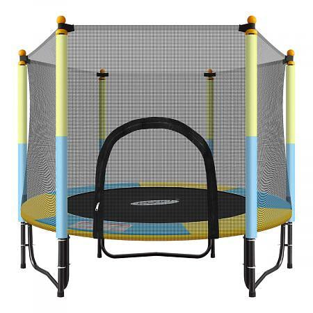 Round Kids Trampoline Indoor Outdoor Rebounder w/Safety Enclosure Net- 140x110cm
