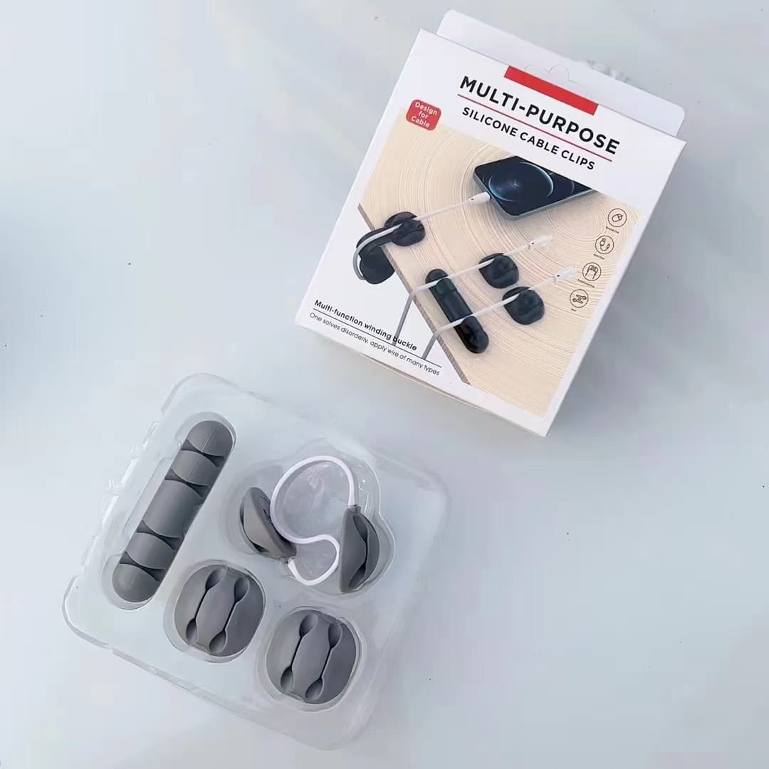 MTech 4-Piece Silicone Cable Organiser Set – Multipurpose Desk & Office Cable Clips