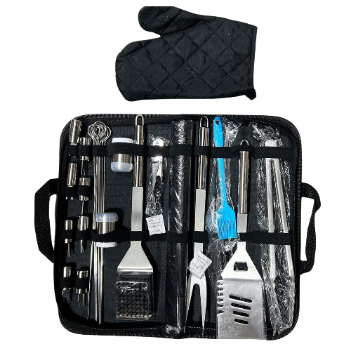 27-Piece Stainless Steel BBQ Grill Tools Set – Heavy-Duty Braai Accessories Kit