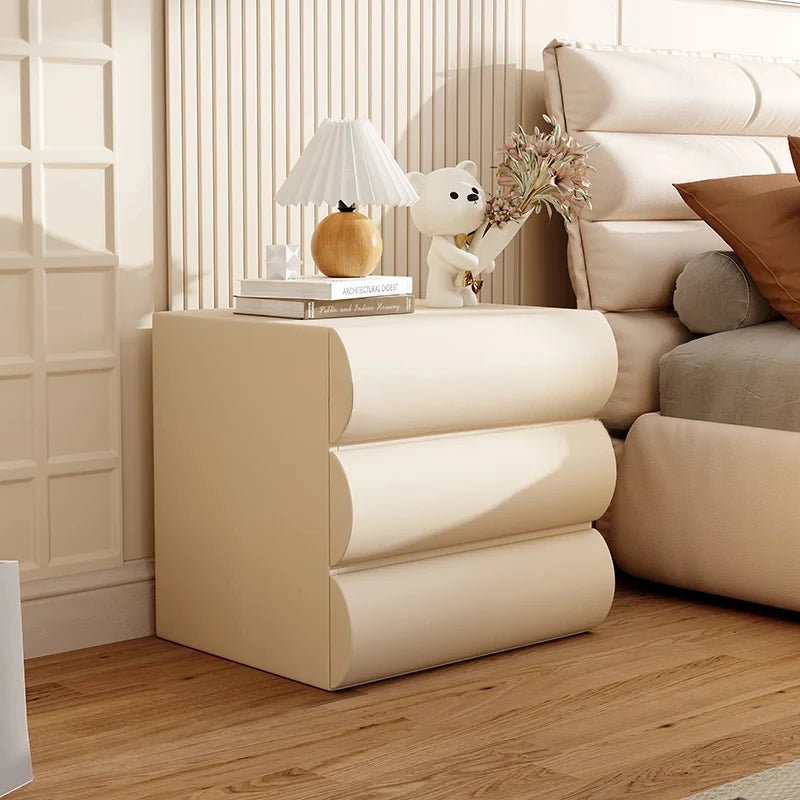 Modern Curved Nightstand With Three Smooth Drawers Various Colours