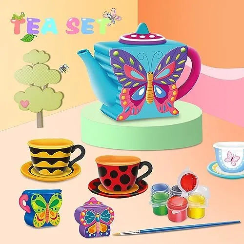 Tea Set for Little Girls,15Pcs Paint Your Own Ceramic Tea Party Pretend