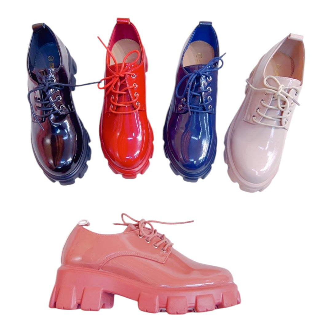 Ladies Lace Up Platform Heel Shoes- Various Colours