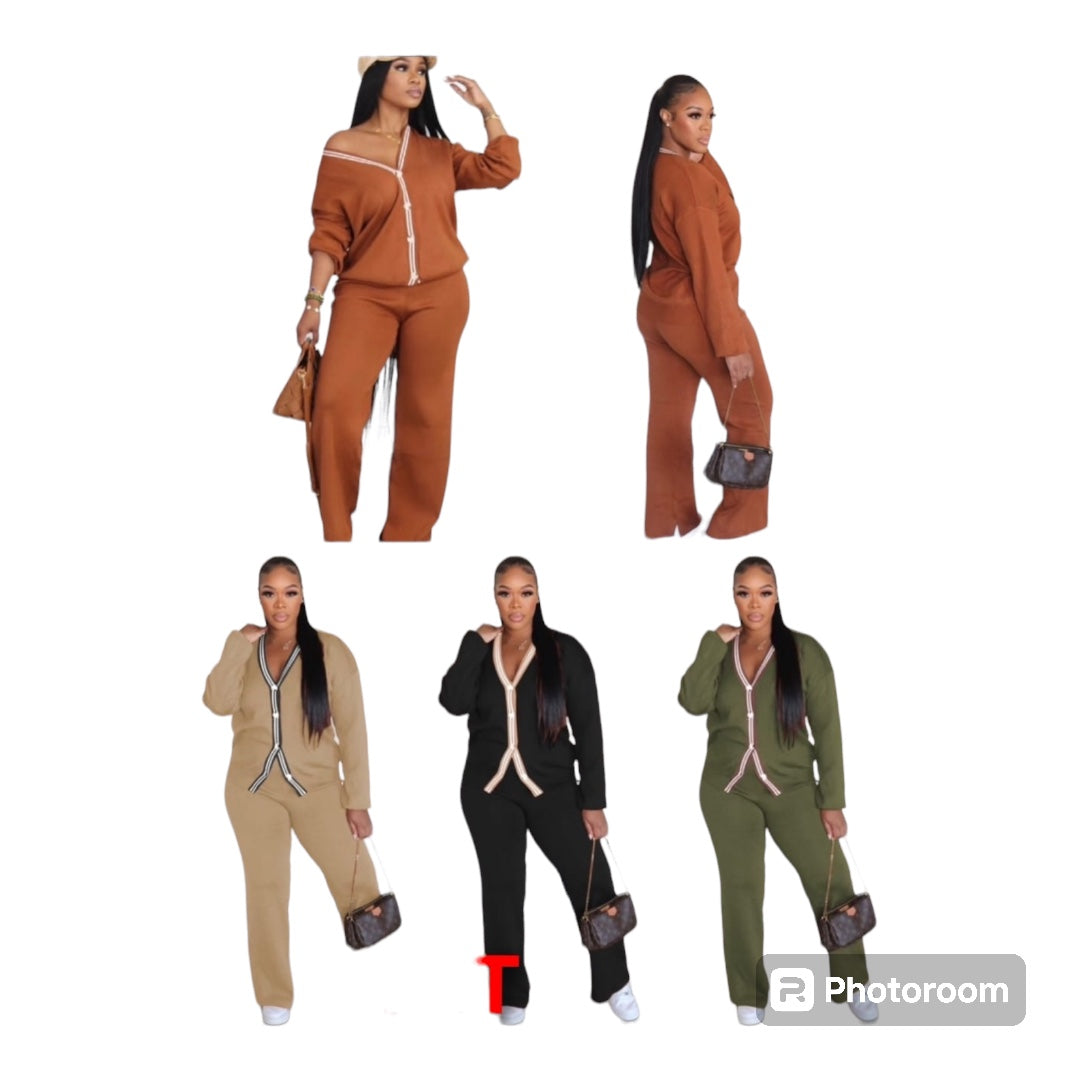 Ladies Casual 2pc Button Top Front Sweatsuits