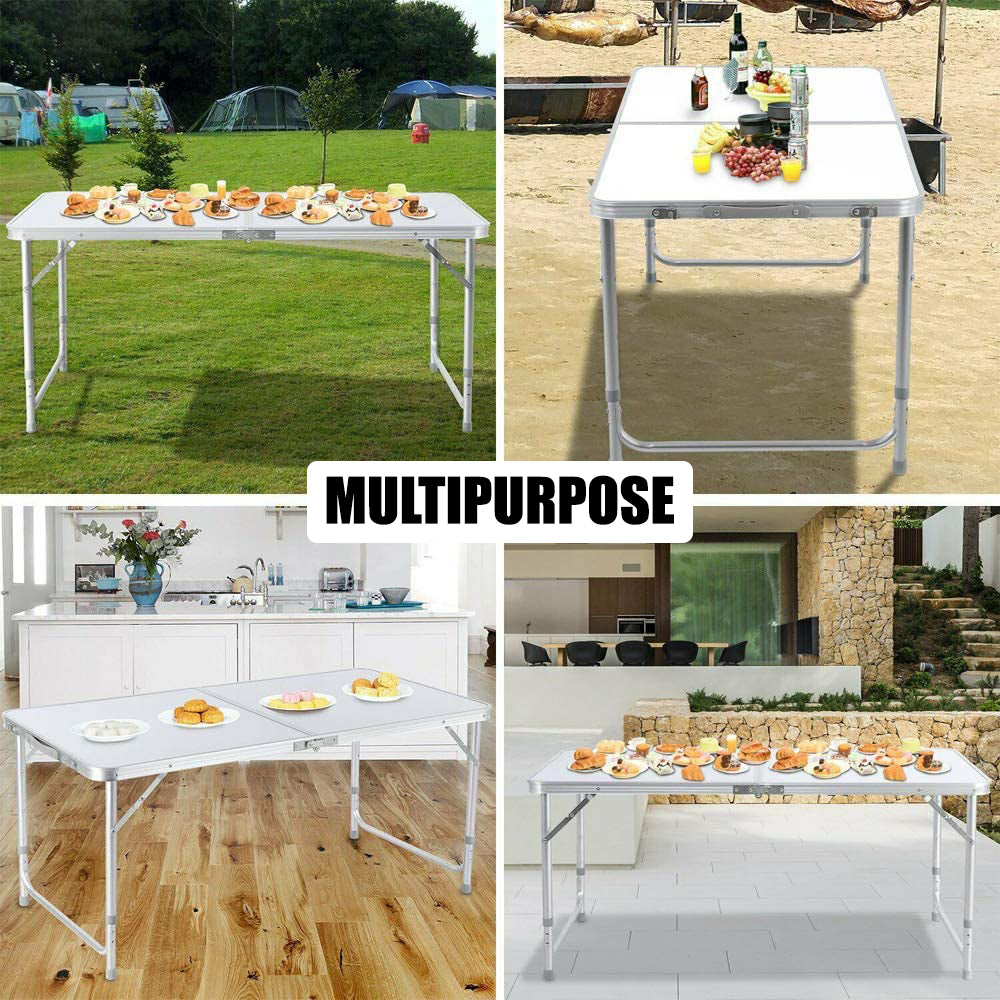 Folding Camping Table with Adjustable Height Legs, 1.2M Lightweight Aluminum Table, Indoor Outdoor