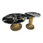 Modern Luxury RoundCoffee Table with Marble Top Golden Metal Legs for Home Living Room- 2pc Set Black/Gold