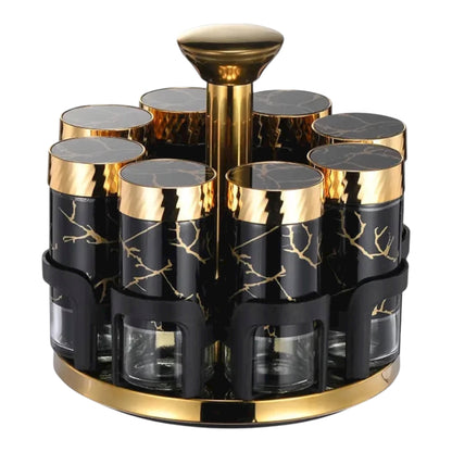 MHome 
Rotating Spice Rack Set with 8 Glass Jars – Golden Lid Seasoning Container Organizer with Carousel Stand For Kitchen Storage & Organization|Spice Jars & Racks
