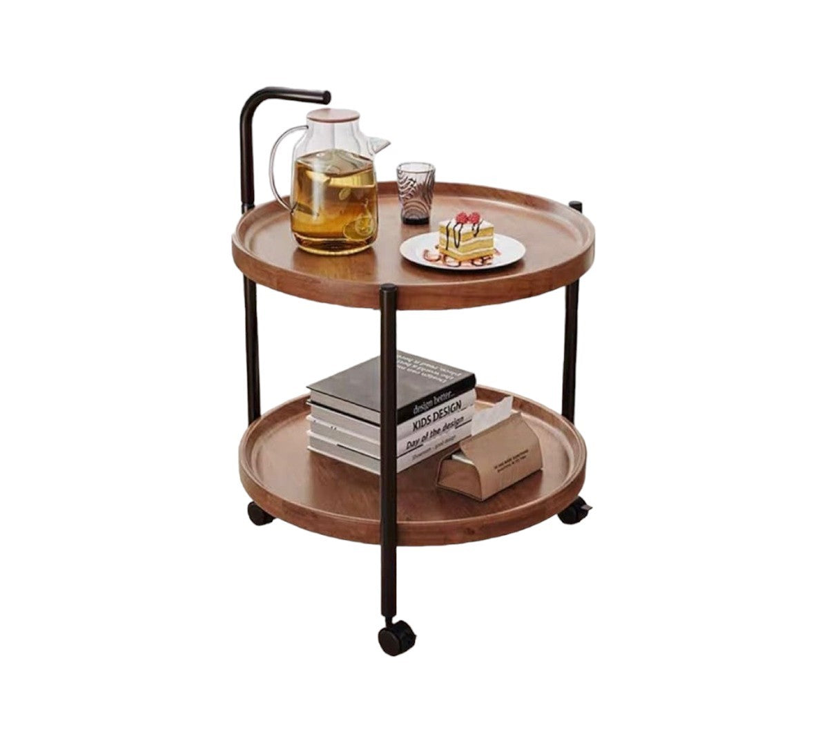 MFurn Round Double-Layer Side Table Trolley – Multi-Functional Sofa & Bedside Table