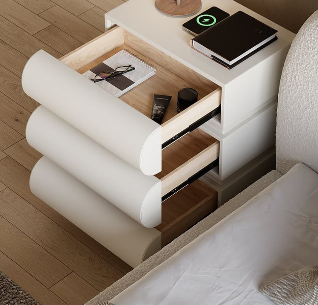 MFurn French Style Bedside Table with Three Drawers, Lightweight Luxury High End