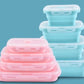 Foldable Silicone Food Storage Containers Microwave and Freezer Safe Collapsible Easy to Carry Indoor and Outdoor (BLUE or PINK) 4pc Set