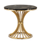 Modern Luxury RoundCoffee Table with Marble Top Golden Metal Legs for Home Living Room- 2pc Set Black/Gold