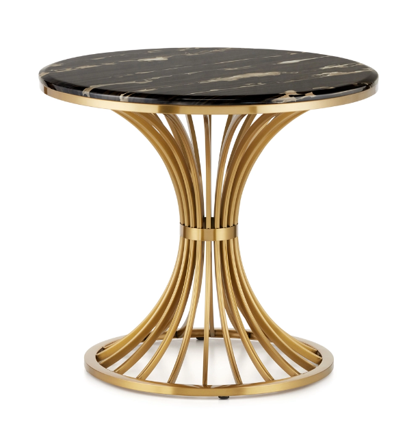 Modern Luxury RoundCoffee Table with Marble Top Golden Metal Legs for Home Living Room- 2pc Set Black/Gold
