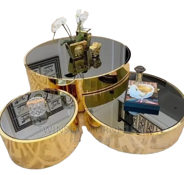 Modern Luxury Metal Gold/Black Set Of 3Tables