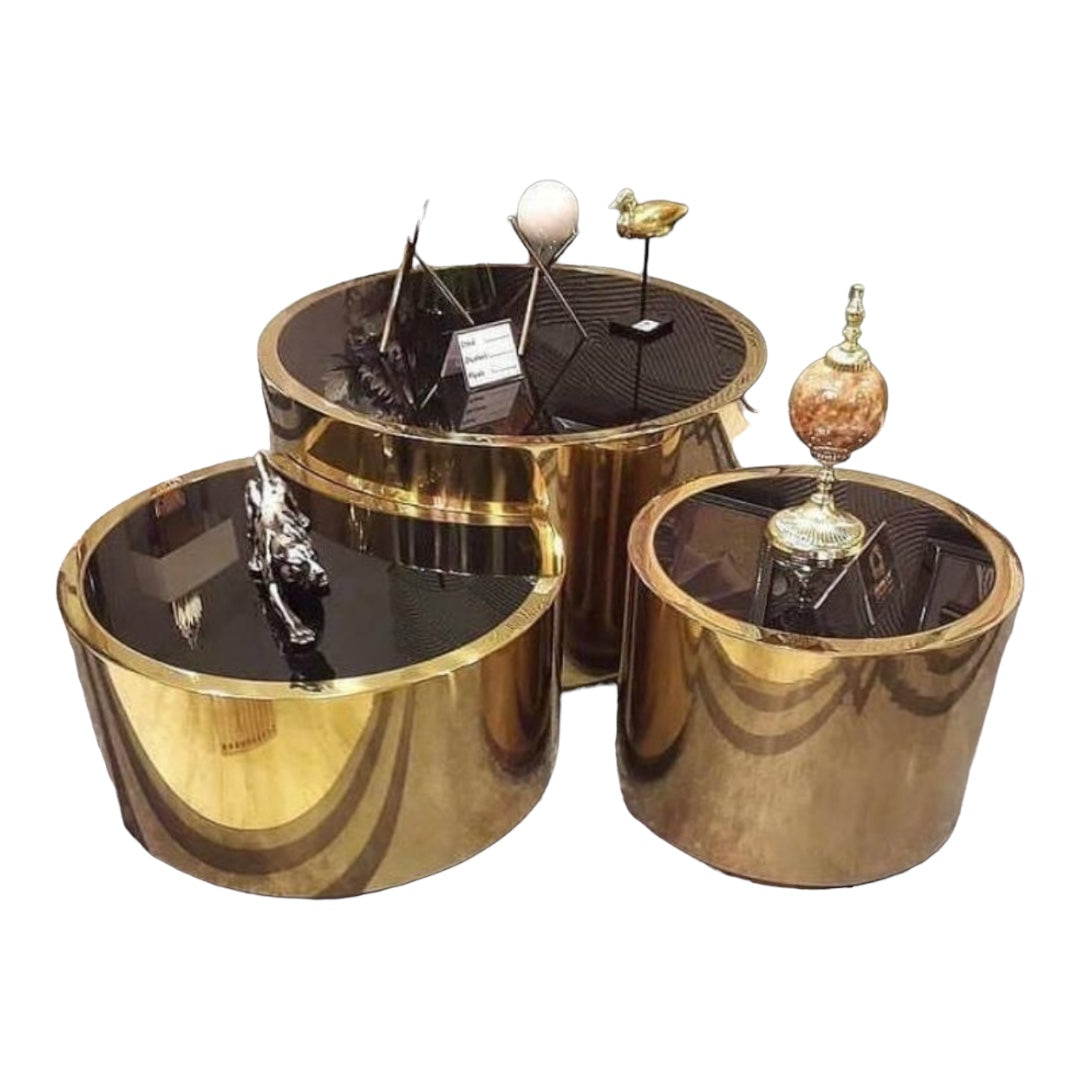 Modern Luxury Metal Gold/Black Set Of 3Tables