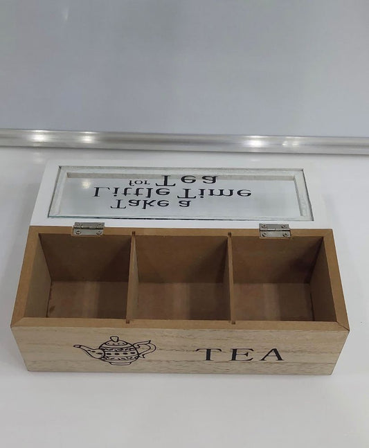 Natural Wooden Tea Box 6 Compartment